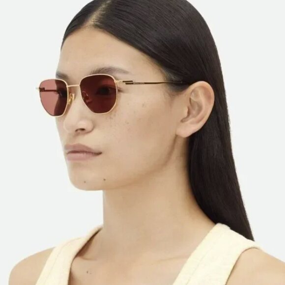 NEW BOTTEGA VENETA SUNGLASSES, UNISEX BOTTEGA VENETA GOLD BROWN EYEWEAR